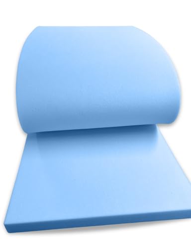 High Density Upholstery Blue Foam Sheet Premium Quality Cut to Any Size for Foam Cushioning Bench, Stool, Window Seat Pads, Sofa, Dinning Chair Pads Replacement Pet Bed (Blue, 60"X20"X1" inch)